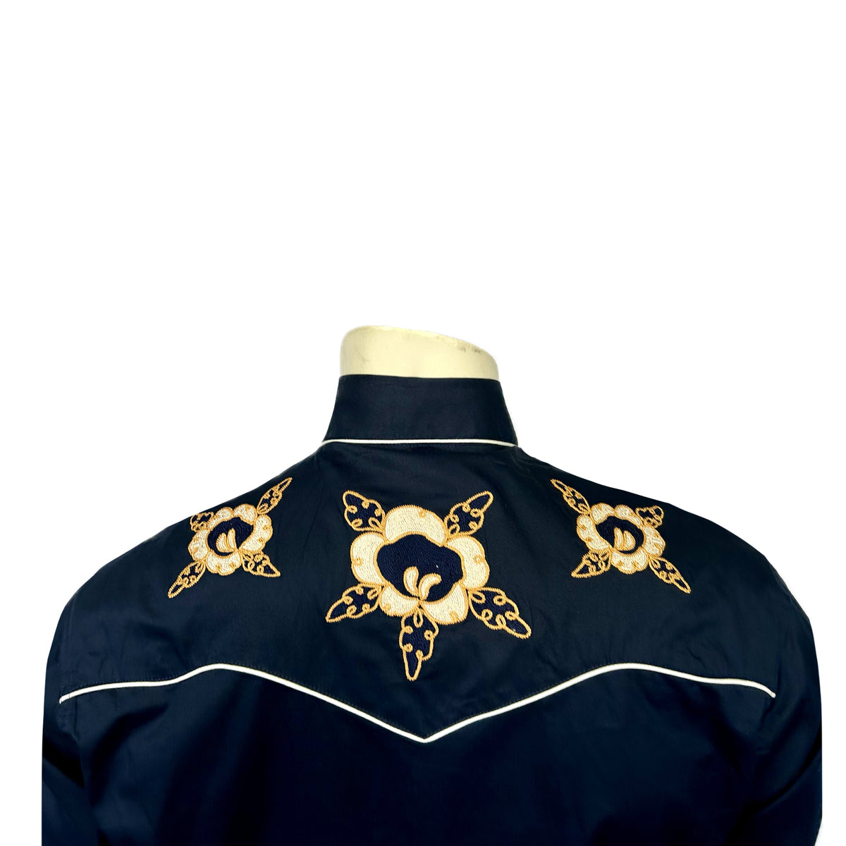 Men's Vintage Navy Floral Embroidered Western Shirt by Rockmount Ranch Wear with ornate floral embroidery