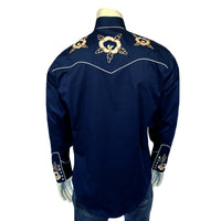 Men's Vintage Navy Floral Embroidered Western Shirt by Rockmount Ranch Wear with ornate floral embroidery
