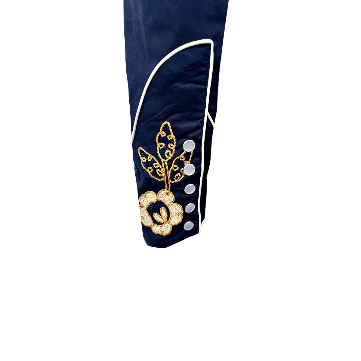Men's Vintage Navy Floral Embroidered Western Shirt Rockmount Ranch Wear with fringe and ornate floral embroidery