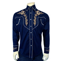 Men's Vintage Navy Floral Embroidered Western Shirt by Rockmount Ranch Wear with ornate floral embroidery