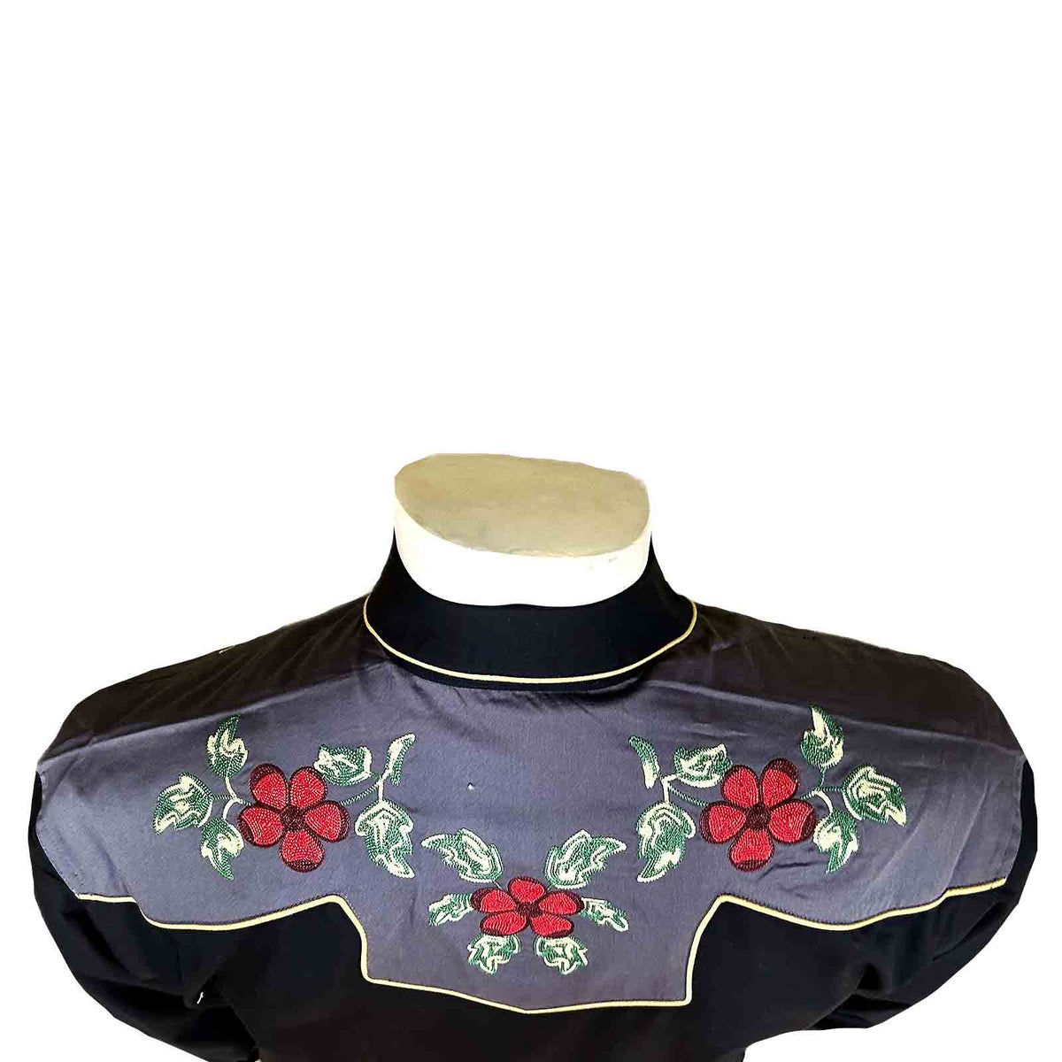 Men's Vintage 2-Tone Floral Embroidered Western Shirt in Black and Grey by Rockmount Ranch Wear