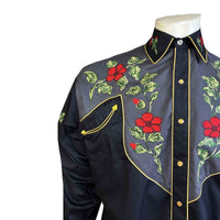 Men's Vintage 2-Tone Floral Embroidered Western Shirt in Black and Grey by Rockmount Ranch Wear with floral embroidery