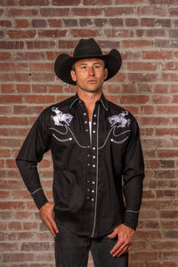 Men's Vintage Bronc Embroidered Western Shirt by Rockmount Ranch Wear in black with embroidered western yoke