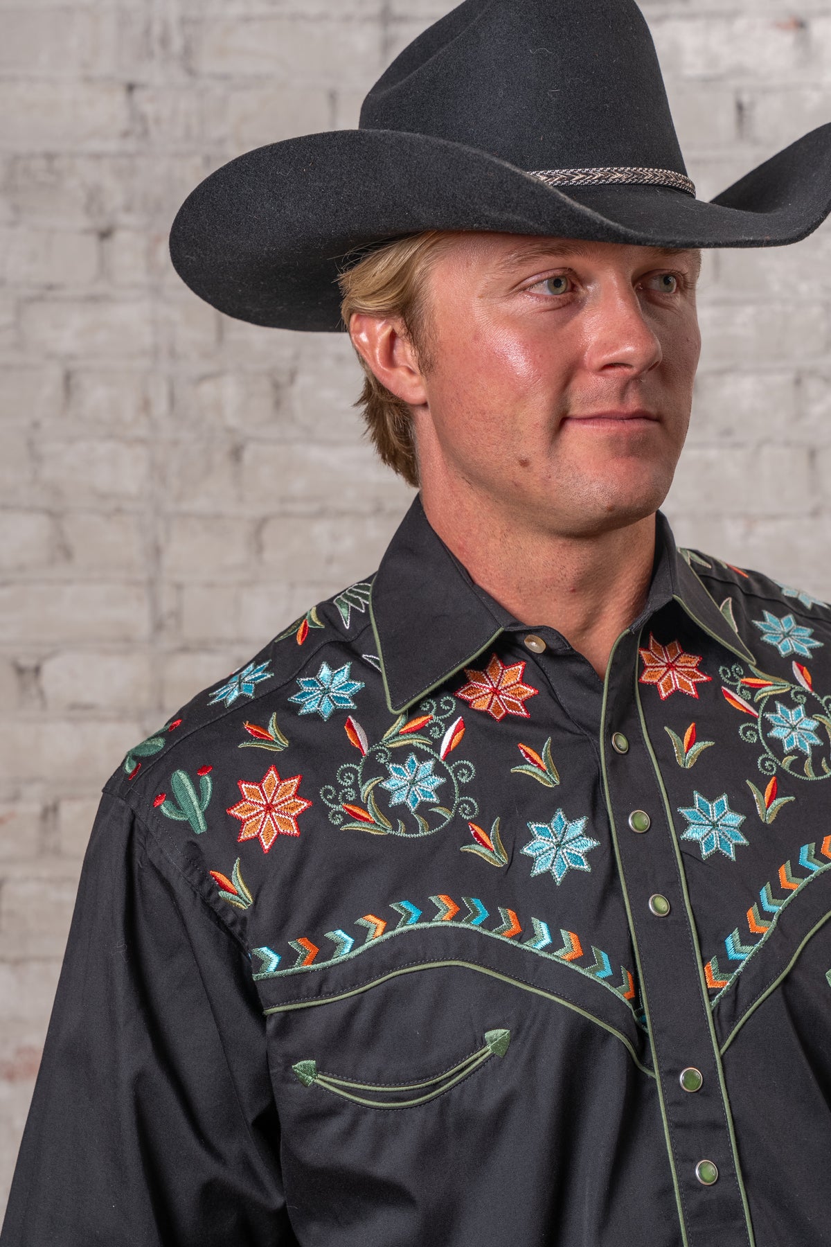 Men's Black Agave Cactus Floral Embroidered Western Shirt Rockmount Ranch Wear vintage embroidered western shirt