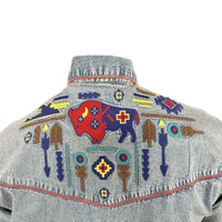 Men's American Bison Denim Embroidered Western Shirt by Rockmount Ranch Wear in vintage denim with floral cactus embroidery