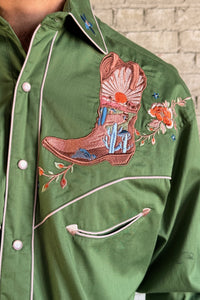 Men’s Green Sunrise Boot & Floral Embroidered Western Shirt