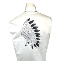 Men's Ivory Gabardine Warbonnet Embroidered Western Shirt by Rockmount Ranch Wear, vintage floral embroidered snap front