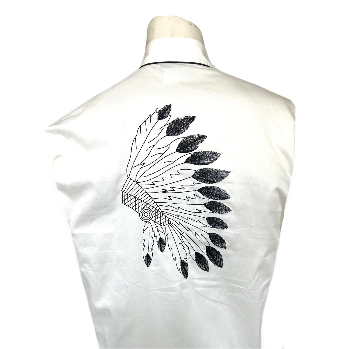 Men's Ivory Gabardine Warbonnet Embroidered Western Shirt by Rockmount Ranch Wear, vintage floral embroidered snap front