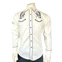 Men's Ivory Gabardine Warbonnet Embroidered Western Shirt Rockmount Ranch Wear vintage western shirt with embroidered floral