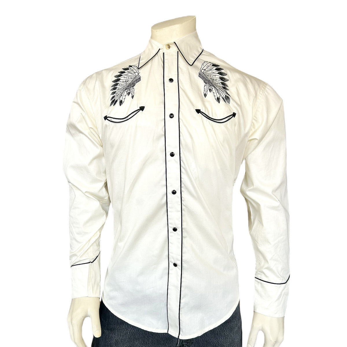 Men's Ivory Gabardine Warbonnet Embroidered Western Shirt Rockmount Ranch Wear vintage western shirt with embroidered floral