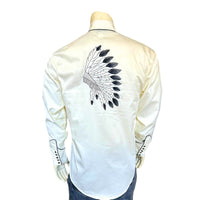 Men's Ivory Gabardine Warbonnet Embroidered Western Shirt by Rockmount Ranch Wear with vintage floral embroidery