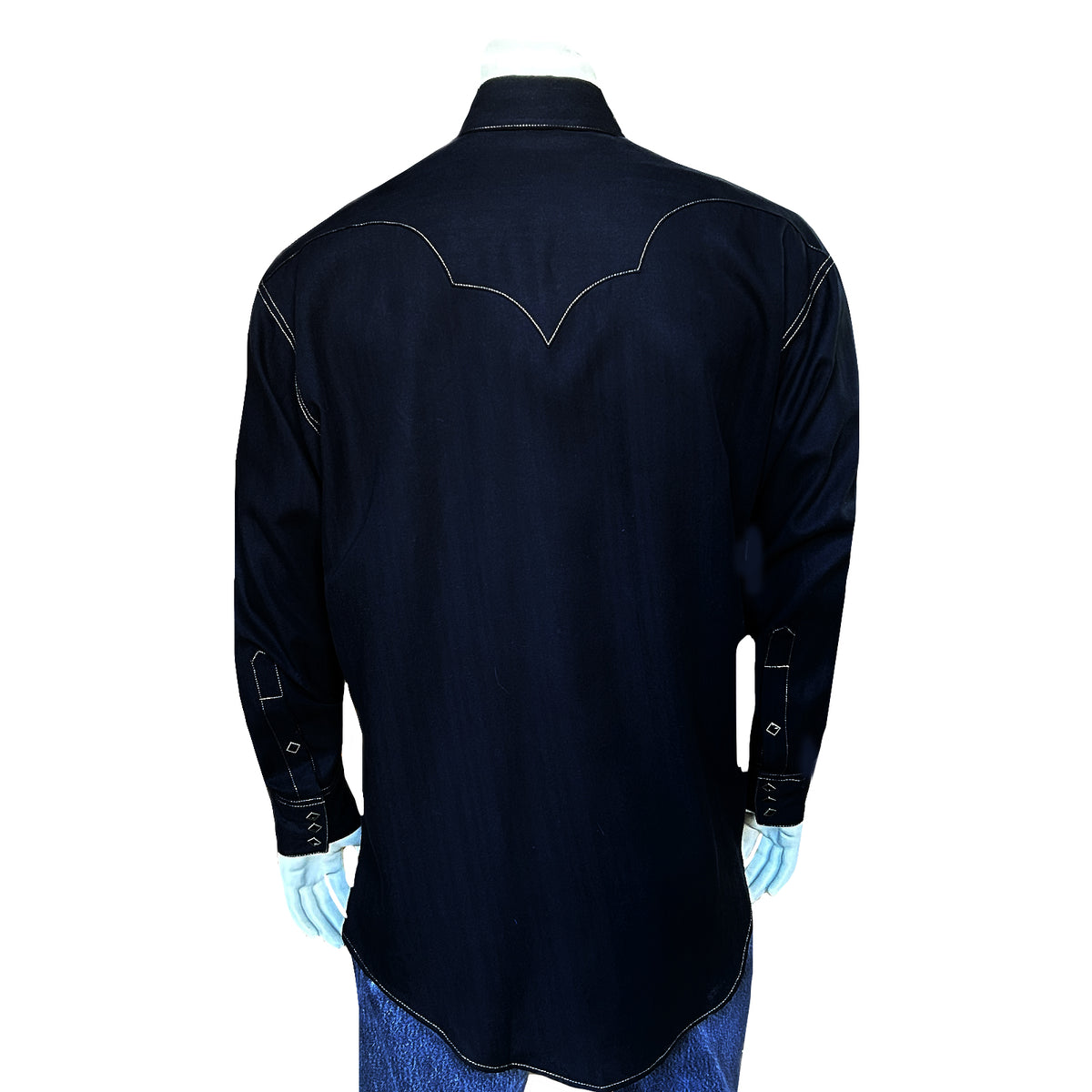 Men's Black Rayon Western Shirt Rockmount Ranch Wear western dress shirt with sawtooth pocket and diamond snap design