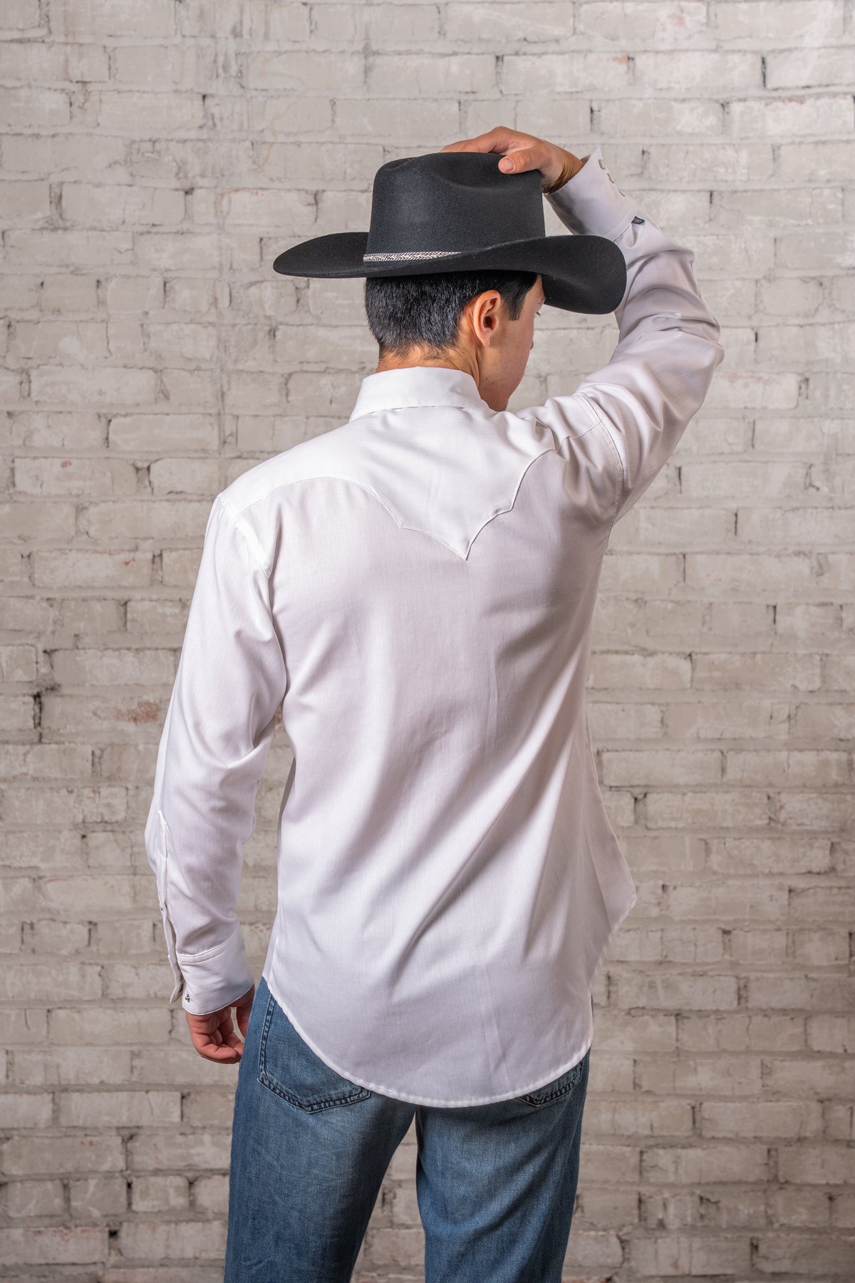 Men's White Pima Cotton Herringbone Western Shirt by Rockmount Ranch Wear with herringbone stripe texture