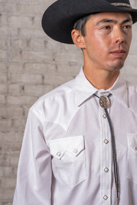 Men's White Pima Cotton Herringbone Western Shirt by Rockmount Ranch Wear with sawtooth pocket and diamond snaps