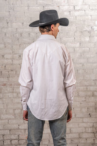Men's Classic Pima Cotton Solid White Western Shirt with White Snaps by Rockmount Ranch Wear, diamond snap front