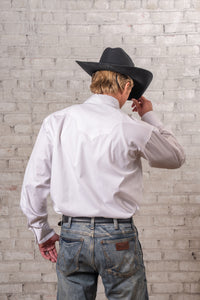 Men's Classic Pima Cotton Solid White Western Shirt with Black Snaps by Rockmount Ranch Wear, black diamond snap closures