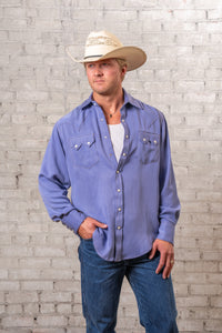 Men's Sueded Tencel Royal Blue Western Shirt by Rockmount Ranch Wear with sawtooth pockets and diamond snaps