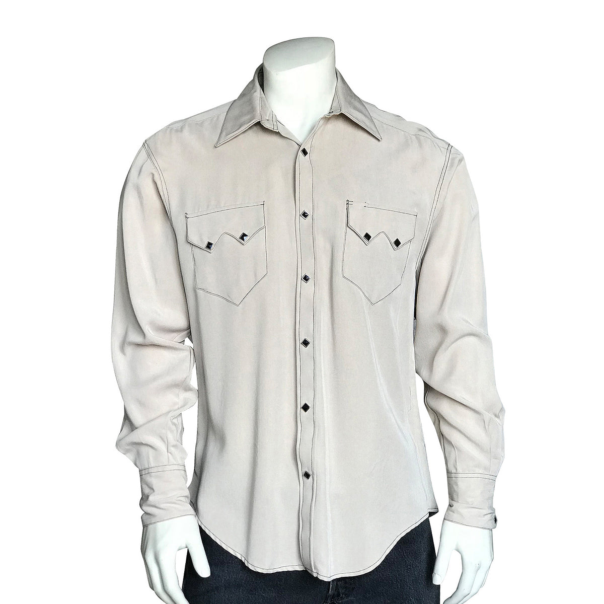 Men's Sueded Tencel Ivory Western Shirt by Rockmount Ranch Wear with sawtooth pocket and diamond snaps