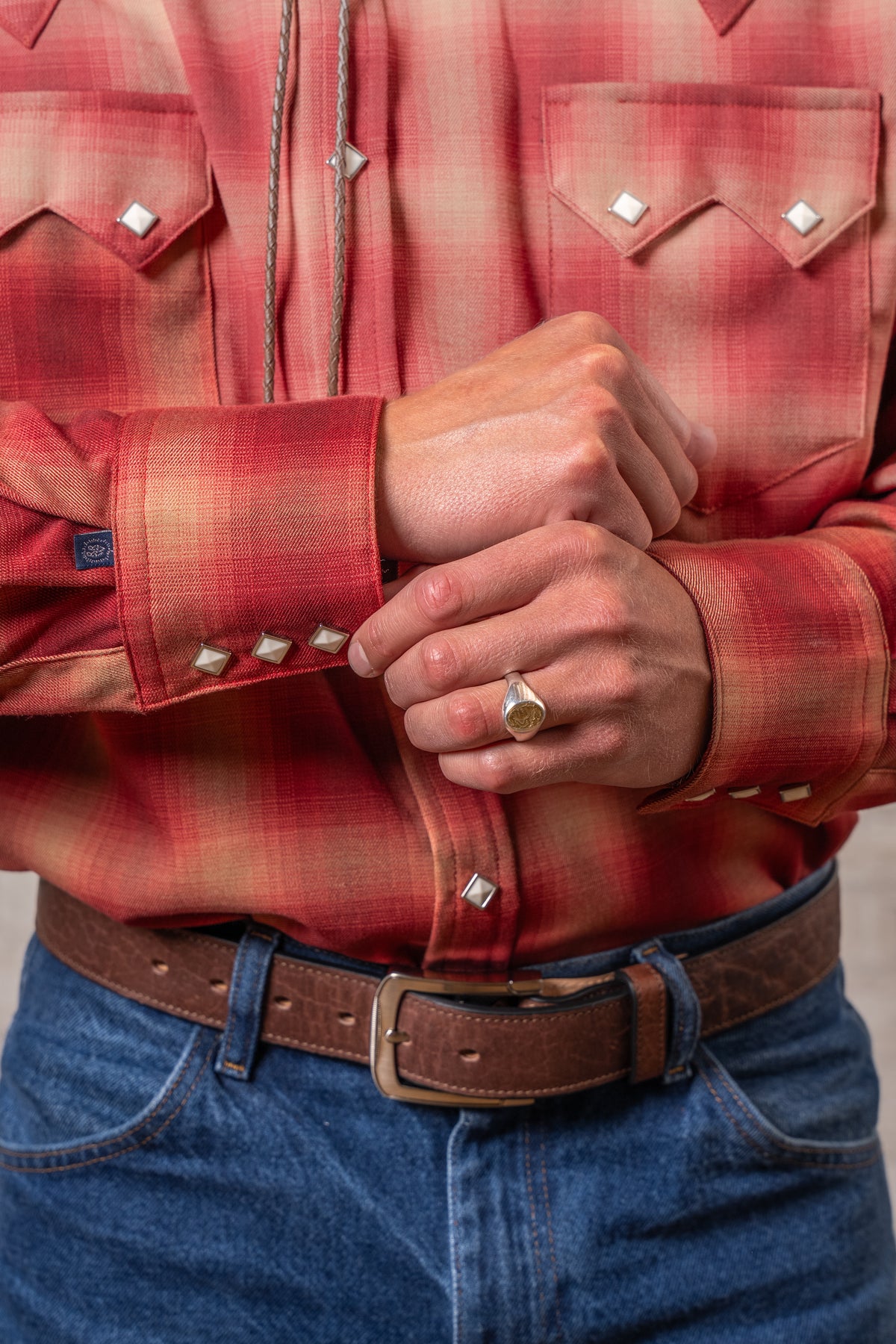 Men's Red Fine Shadow Plaid Western Shirt by Rockmount Ranch Wear in vintage plaid cotton with sawtooth pocket