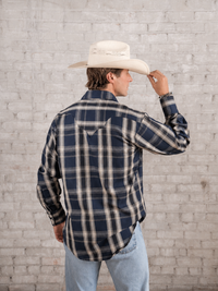 Men's Navy Fine Shadow Plaid Western Shirt by Rockmount Ranch Wear in 100 percent cotton yarn dyed plaid