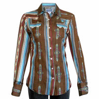 Women's Serape Pattern Western Shirt in Brown by Rockmount Ranch Wear with diamond snaps and sawtooth pockets