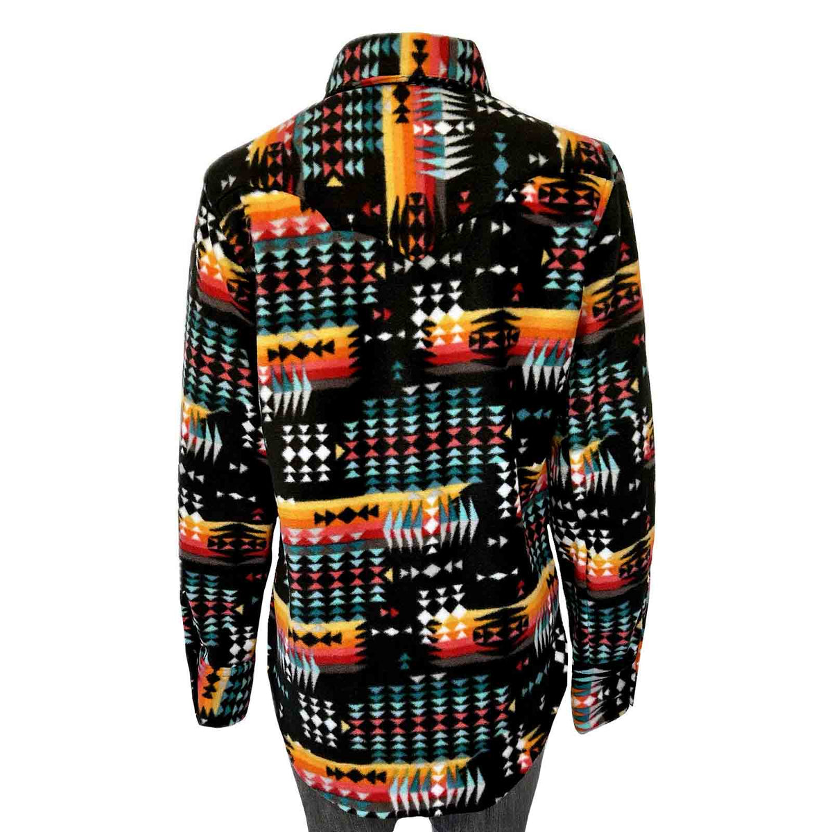 Women Native Pattern Fleece Western Shirt Rockmount Ranch Wear in black and red with ultra-soft fleece