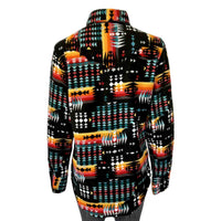 Women Native Pattern Fleece Western Shirt Rockmount Ranch Wear in black and red with ultra-soft fleece