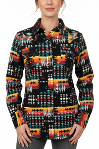 Women Native Pattern Fleece Western Shirt in black and red by Rockmount Ranch Wear with all-poly fleece