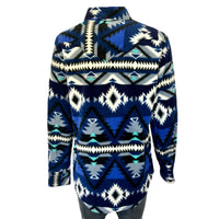 Women Native Pattern Fleece Western Shirt by Rockmount Ranch Wear in vintage blue with sawtooth pockets