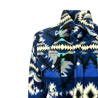 Women's Native Pattern Fleece Western Shirt Rockmount Ranch Wear blue black fleece with sawtooth pockets and diamond snap front