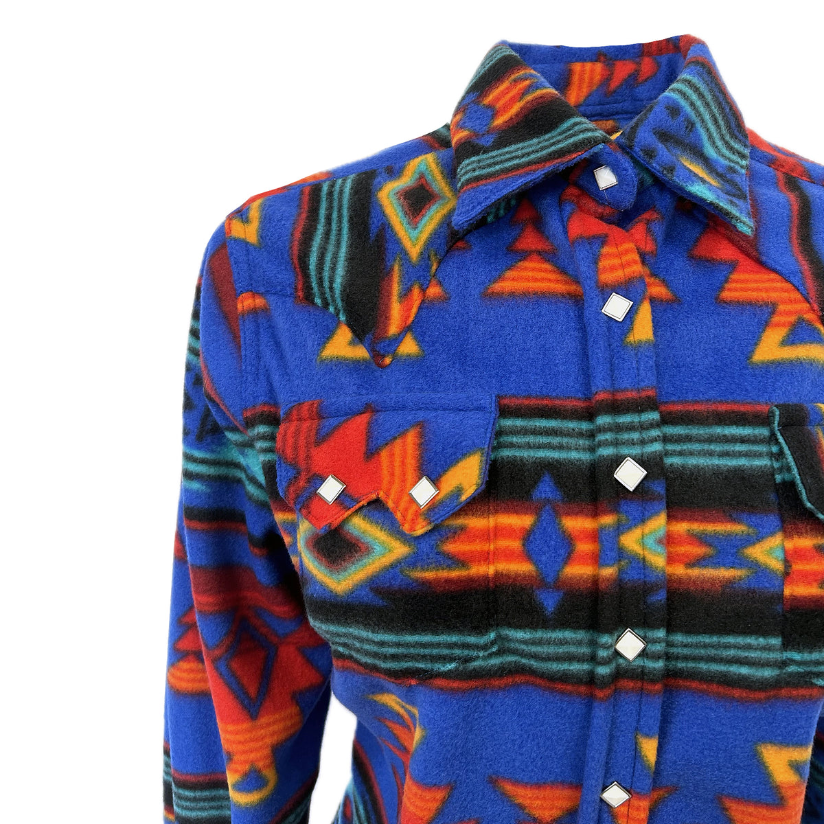 Women's Native Pattern Fleece Western Shirt in Blue and Red by Rockmount Ranch Wear with diamond snap front