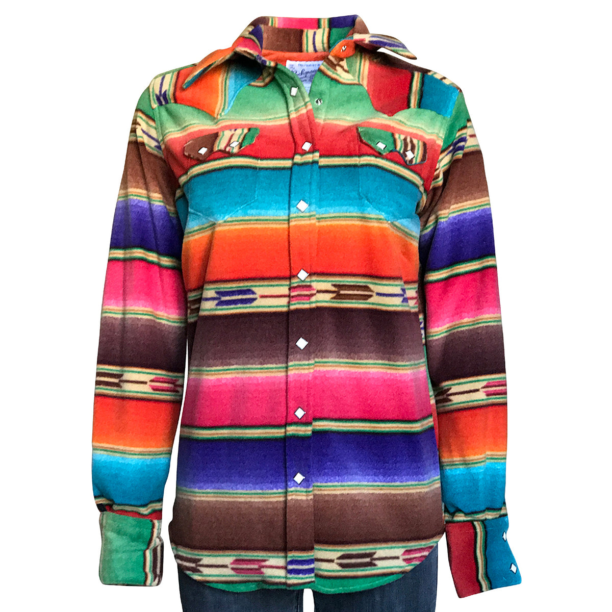 Women's Serape Pattern Fleece Western Shirt in Brown and Purple by Rockmount Ranch Wear with diamond snap front