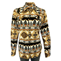 Women's Native Pattern Fleece Western Shirt in tan and black by Rockmount Ranch Wear with sawtooth pocket