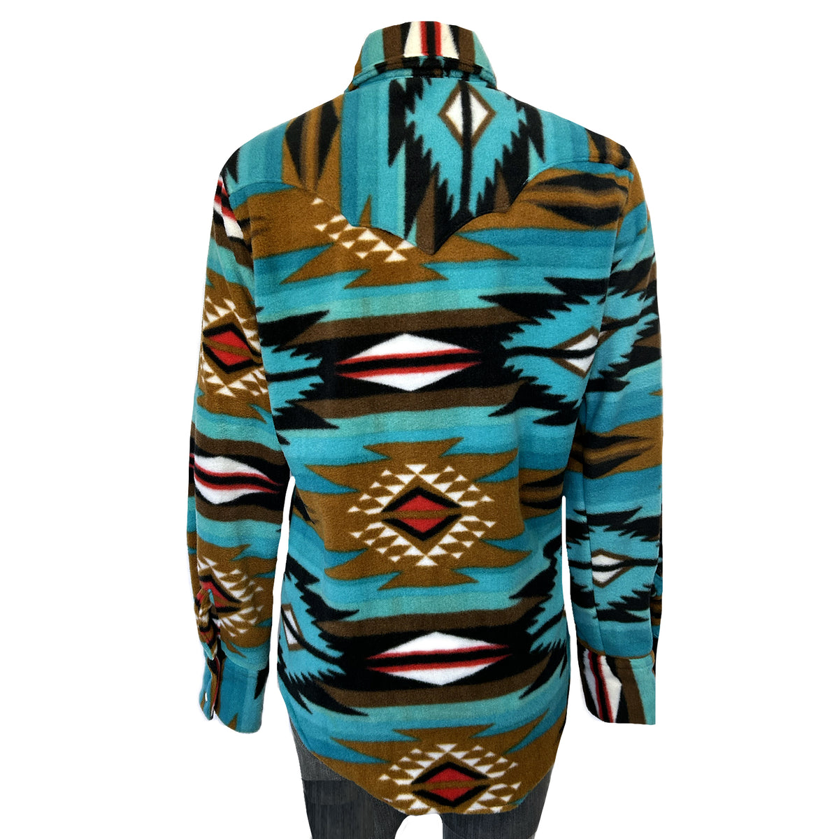 Women Native Pattern Fleece Western Shirt in turquoise by Rockmount Ranch Wear with sawtooth pockets
