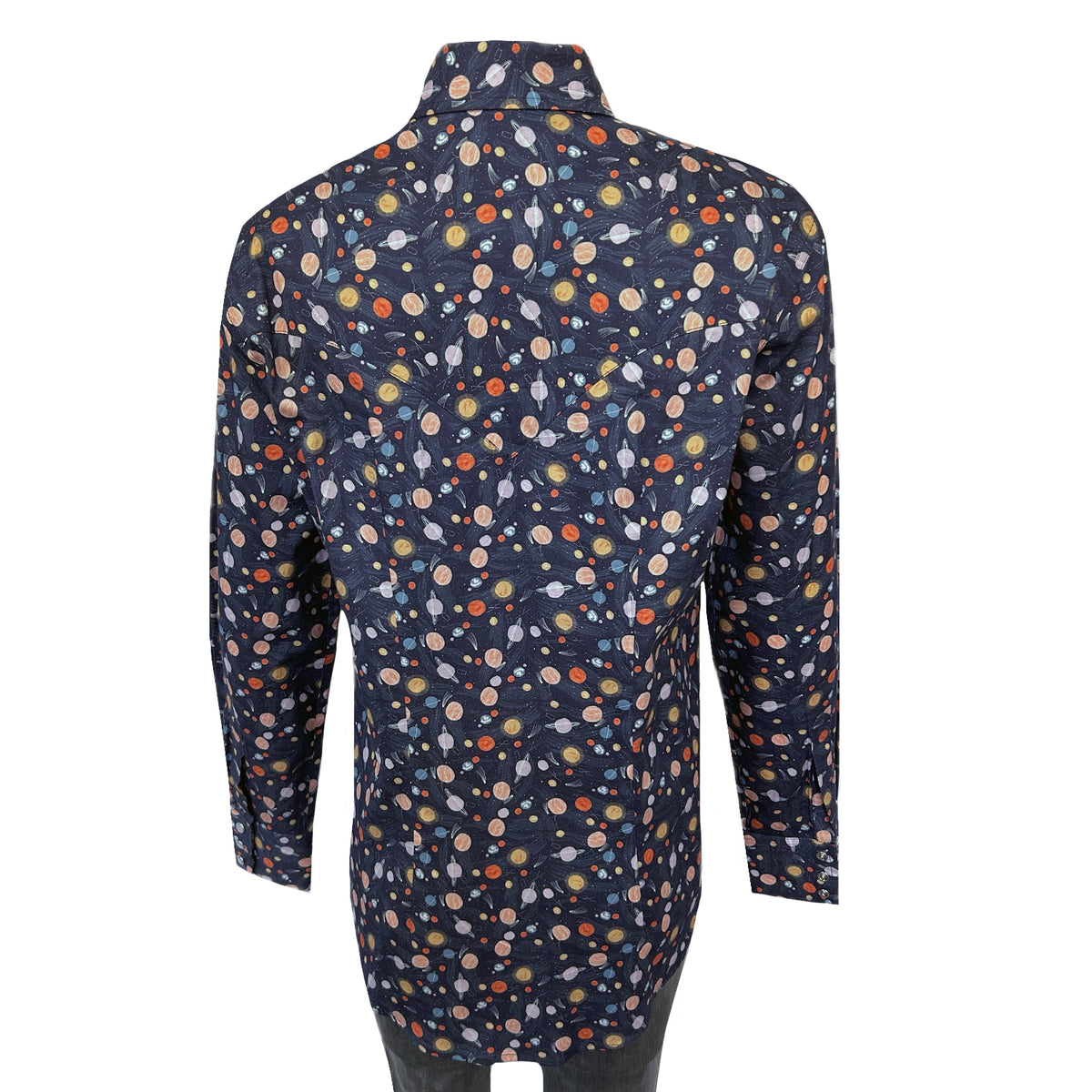 Women's Solar System Print western shirt by Rockmount Ranch Wear in vintage navy with sawtooth pocket
