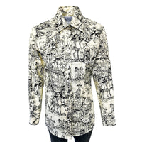 Womens Deadwood Saloon Print Western Shirt by Rockmount Ranch Wear in black and white with sawtooth pockets