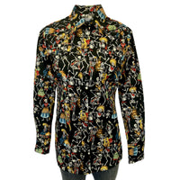 Women's Day of the Dead Print Western Shirt in Black Rockmount Ranch Wear with vintage western shirt print