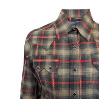 Women's Shadow Plaid Dobby Lurex Western Shirt in Black by Rockmount Ranch Wear with diamond snap closures