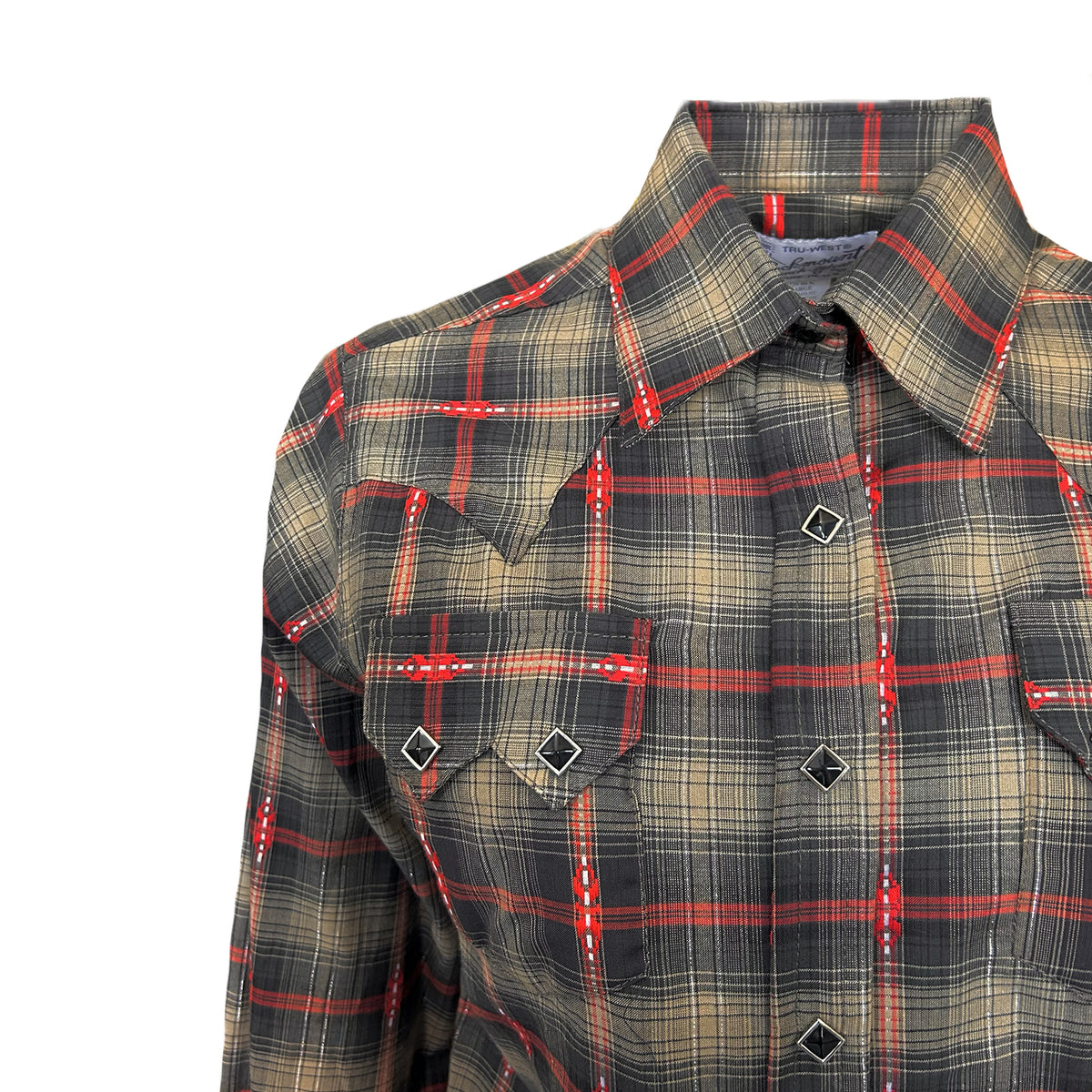 Women's Shadow Plaid Dobby Lurex Western Shirt in Black by Rockmount Ranch Wear with diamond snap closures