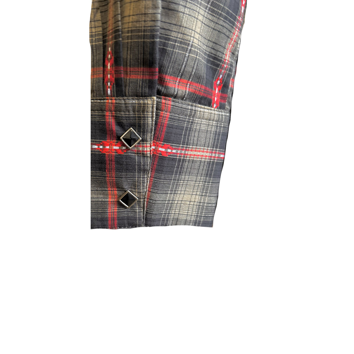 Women's Shadow Plaid Dobby Lurex Western Shirt in Black by Rockmount Ranch Wear with diamond snap closures