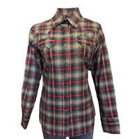 Women's Shadow Plaid Dobby Lurex Western Shirt in black by Rockmount Ranch Wear with diamond snap closures