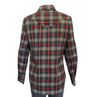 Women's Shadow Plaid Dobby Lurex Western Shirt by Rockmount Ranch Wear in black with sawtooth pockets