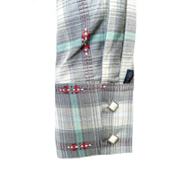 Women's Shadow Plaid Dobby Lurex Western Shirt in Grey Rockmount Ranch Wear with plaid and sawtooth pocket