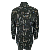 Women's Black Cactus and Cowboys Print Long Sleeve Western Shirt by Rockmount Ranch Wear, vintage western wear