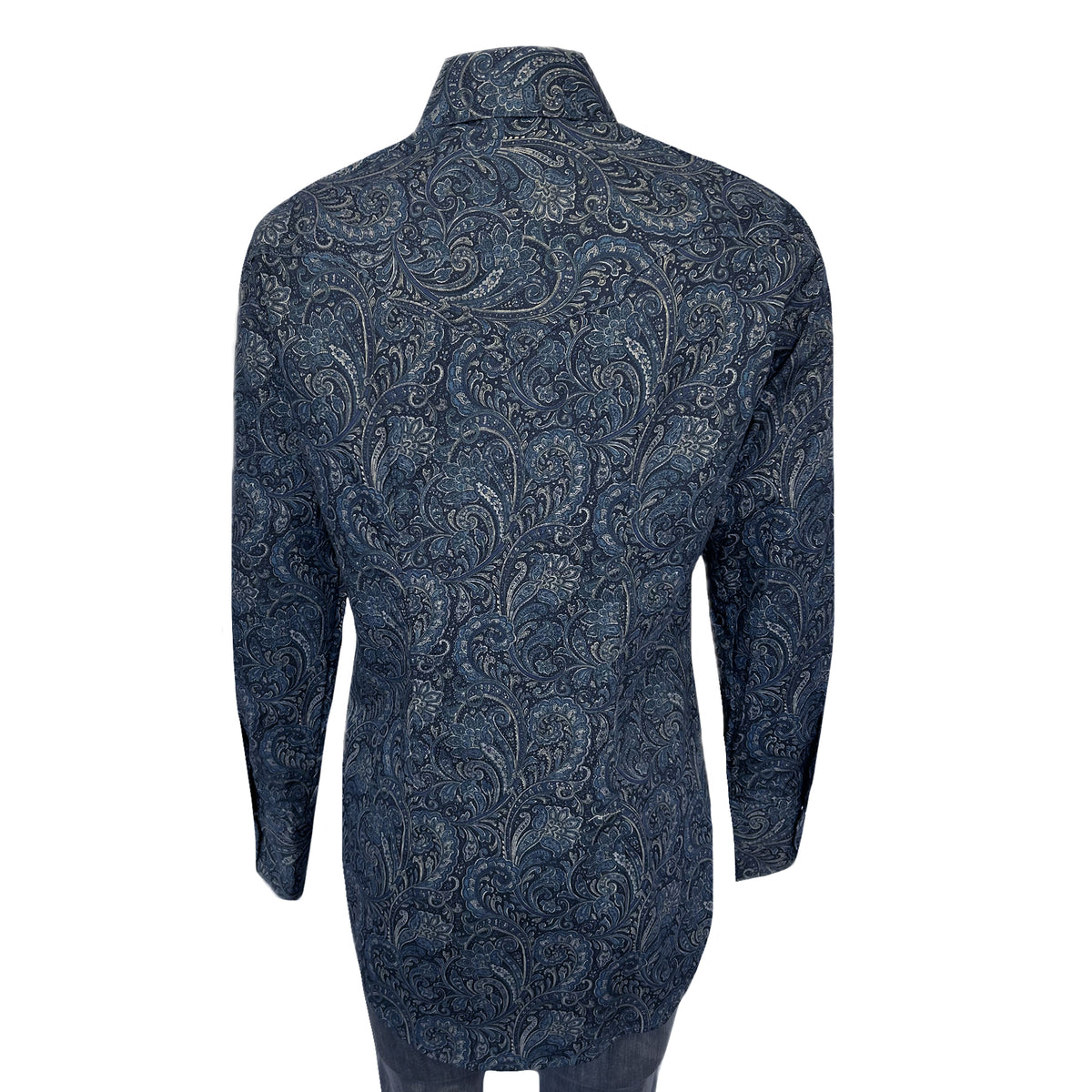 Women's Ornate Paisley Print Western Shirt in Navy by Rockmount Ranch Wear, vintage floral print with diamond snap front