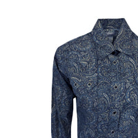 Women's Ornate Paisley Print Western Shirt in Navy by Rockmount Ranch Wear with diamond snap front