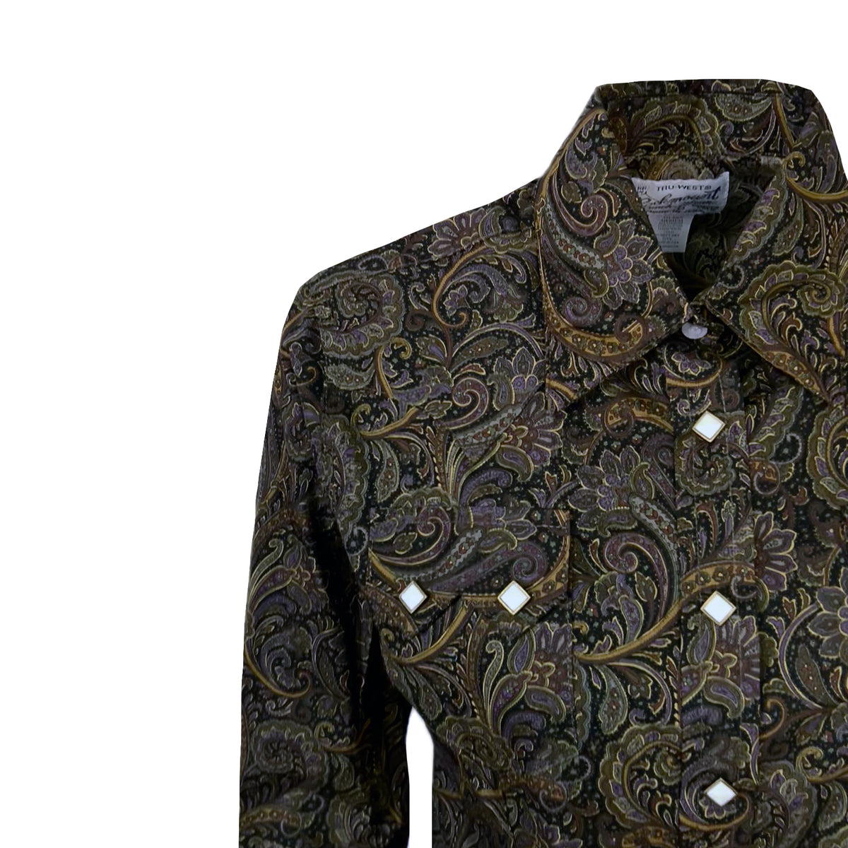 Women's Ornate Paisley Print Western Shirt in Brown by Rockmount Ranch Wear, vintage western shirt with snaps