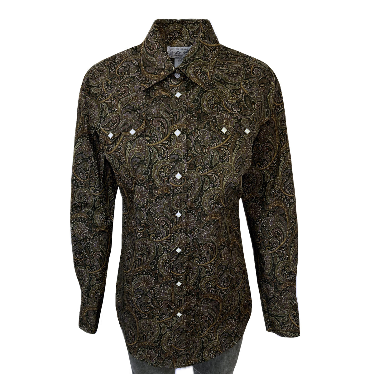 Women9s Ornate Paisley Print Western Shirt in Brown by Rockmount Ranch Wear with western shirt snap buttons