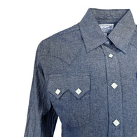 Women's Classic Chambray Sawtooth Pocket Western Shirt by Rockmount Ranch Wear in denim with diamond snap front