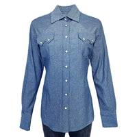 Women's Indigo Chambray Sawtooth Pocket Western Shirt by Rockmount Ranch Wear with diamond snap front